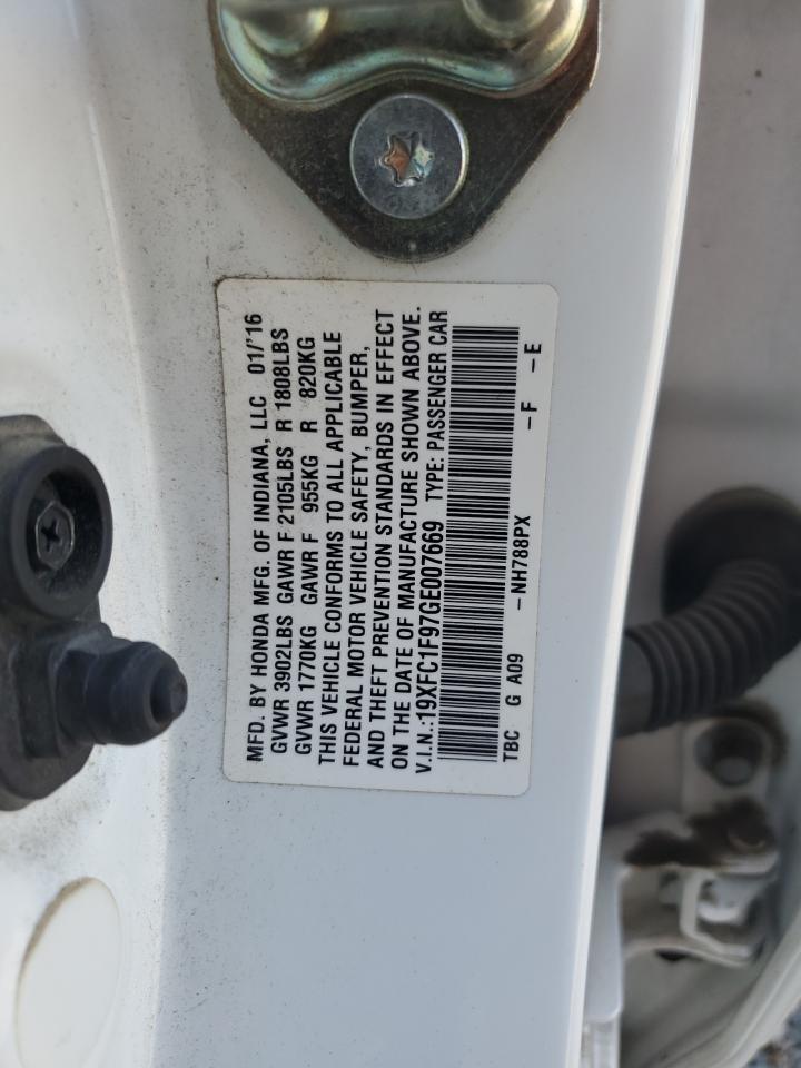 2016 Honda Civic Touring VIN: 19XFC1F97GE007669 Lot: 63029185