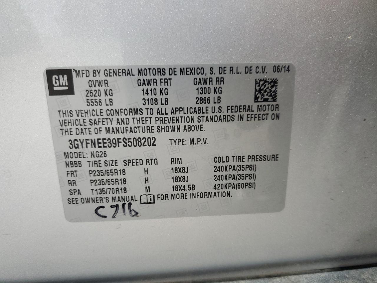 2015 Cadillac Srx Luxury Collection VIN: 3GYFNEE39FS508202 Lot: 66402565