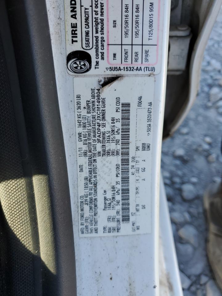 2012 Ford Fiesta Ses VIN: 3FADP4FJXCM149804 Lot: 66252235