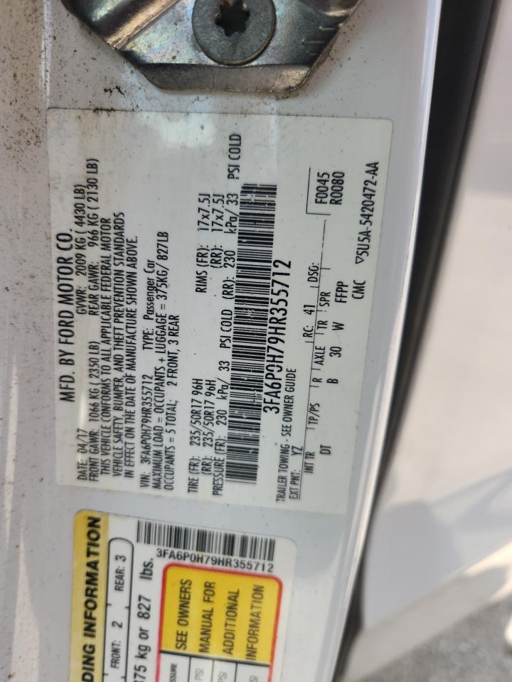 2017 Ford Fusion Se VIN: 3FA6P0H79HR355712 Lot: 65627225