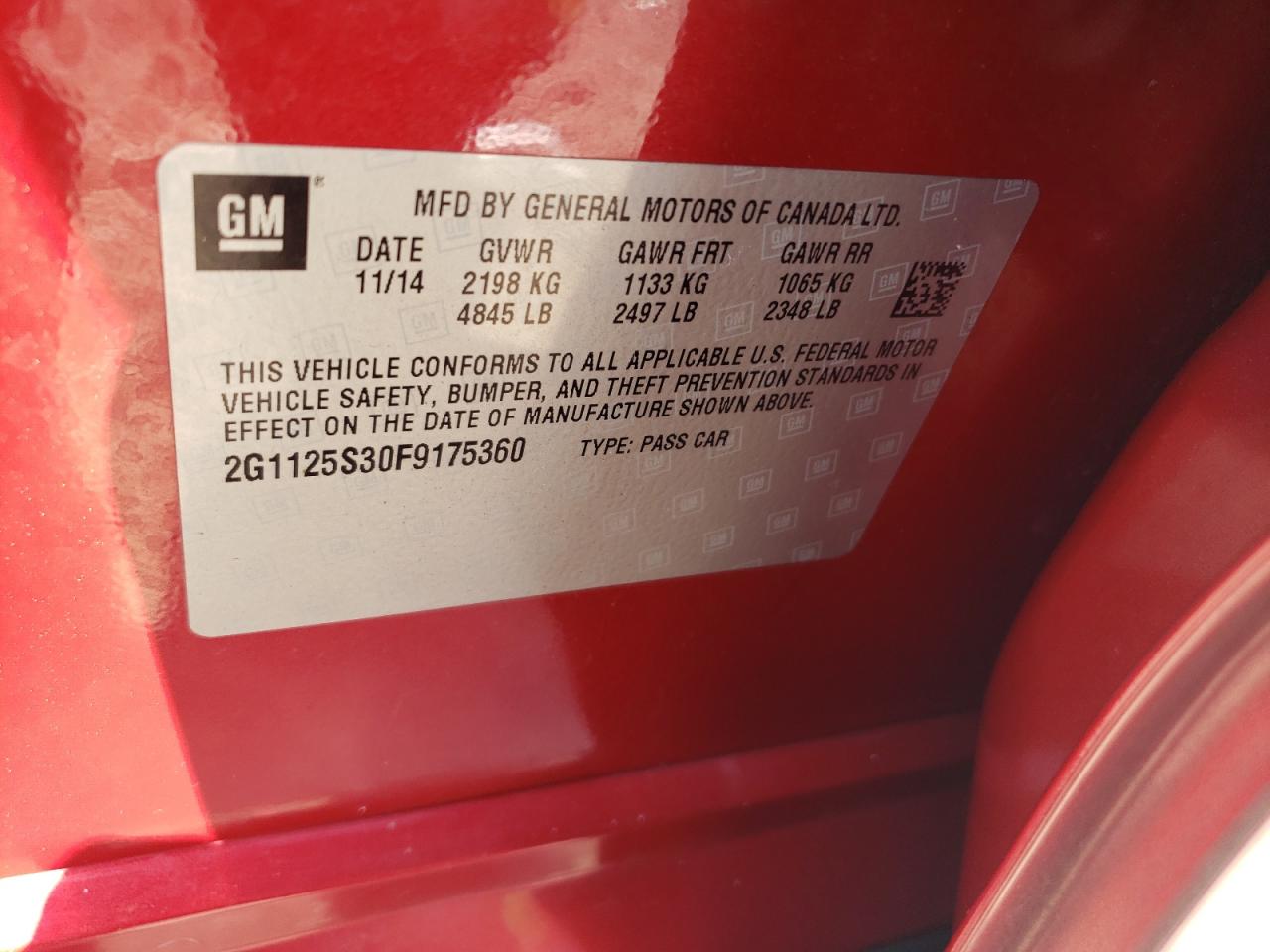 2015 Chevrolet Impala Lt VIN: 2G1125S30F9175360 Lot: 64030125