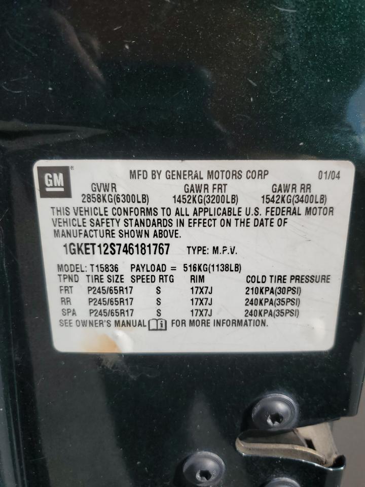 2004 GMC Envoy Xuv VIN: 1GKET12S746181767 Lot: 64951995