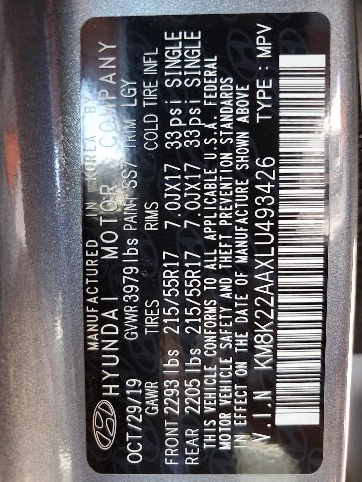 2020 Hyundai Kona Sel VIN: KM8K22AAXLU493426 Lot: 63461665