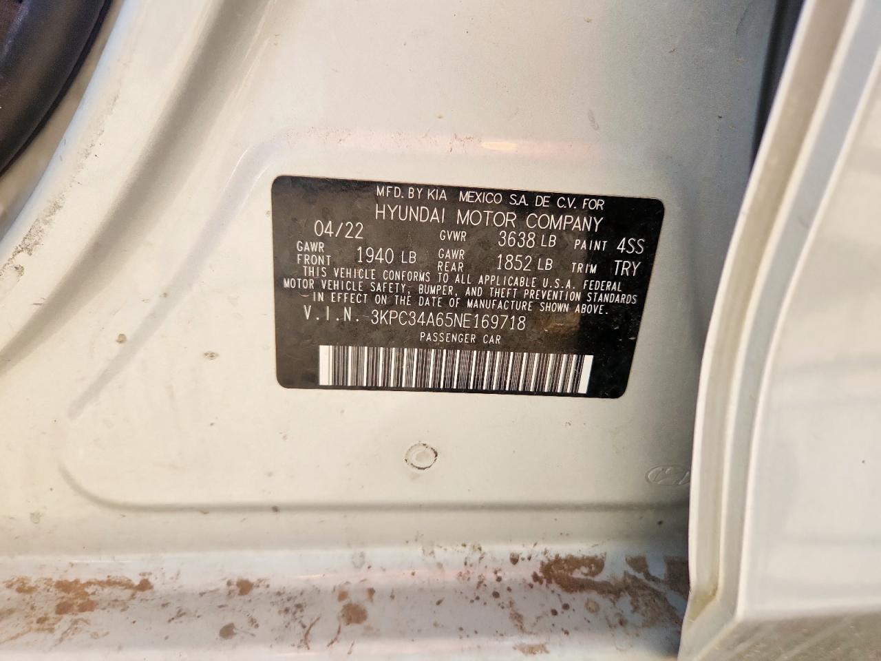 2022 Hyundai Accent Limited VIN: 3KPC34A65NE169718 Lot: 63711015