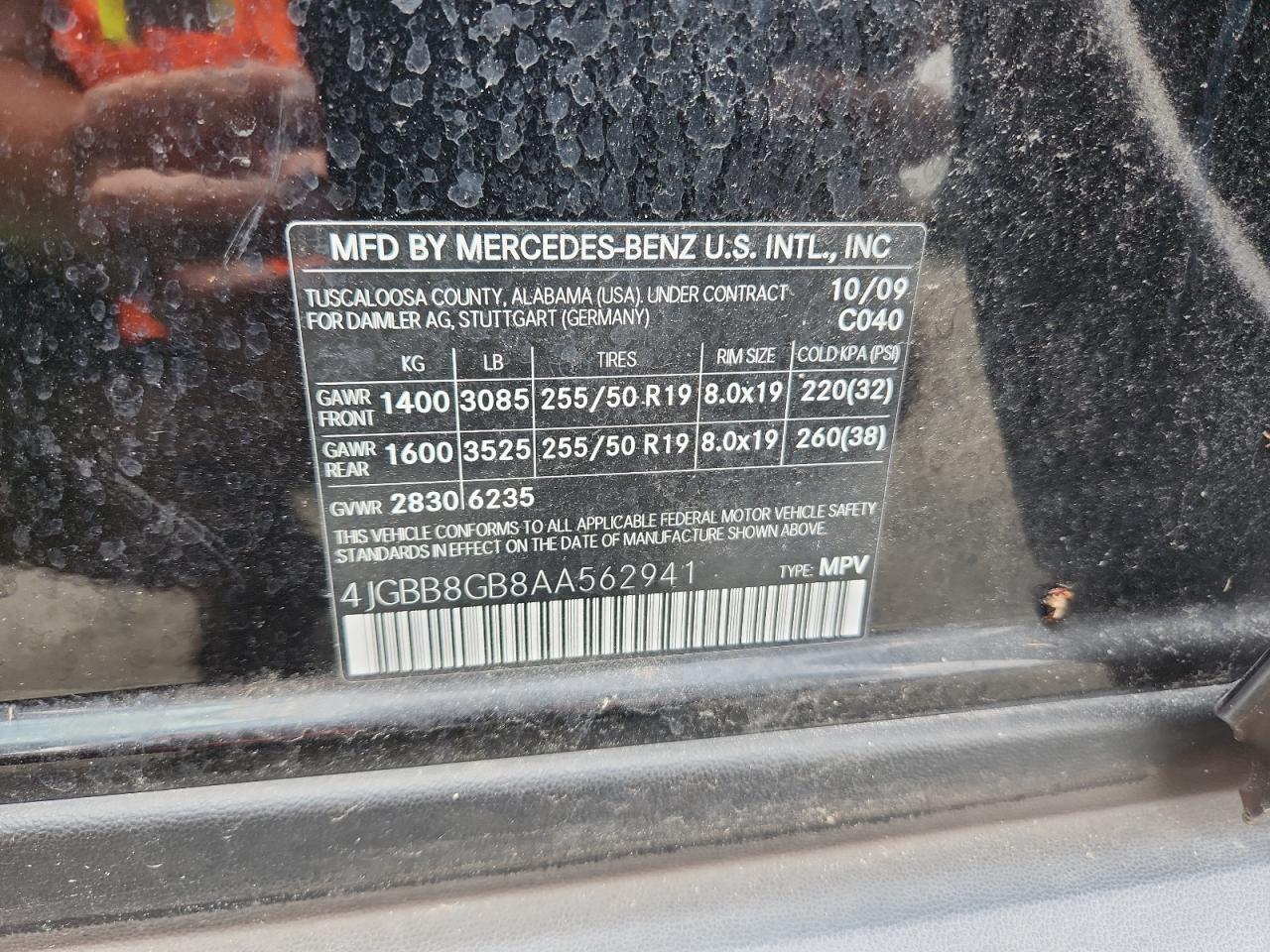 2010 Mercedes-Benz Ml 350 4Matic VIN: 4JGBB8GB8AA562941 Lot: 63159105