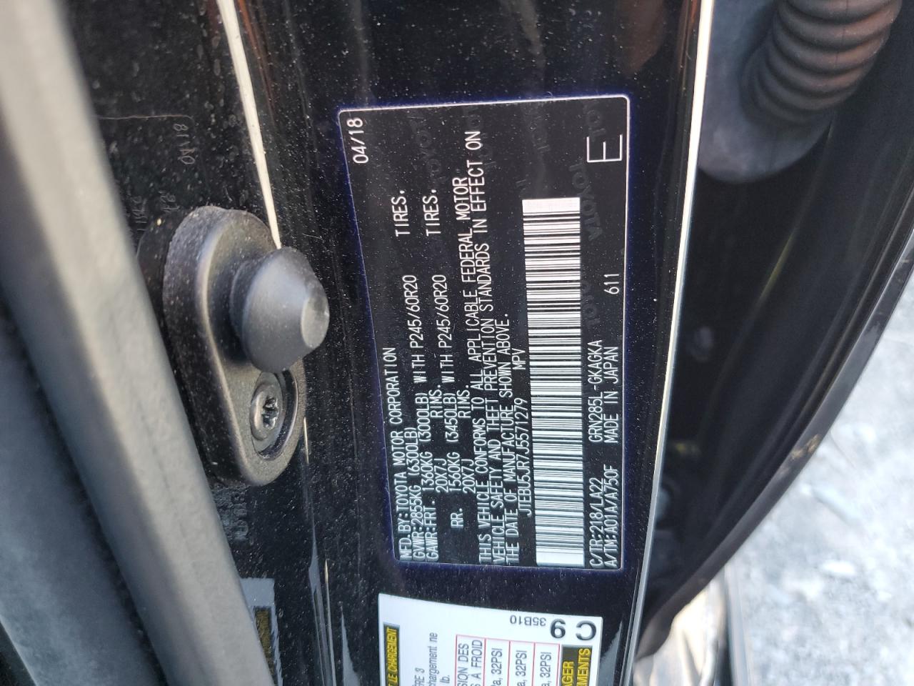 2018 Toyota 4Runner Sr5/Sr5 Premium VIN: JTEBU5JR7J5571279 Lot: 64303215
