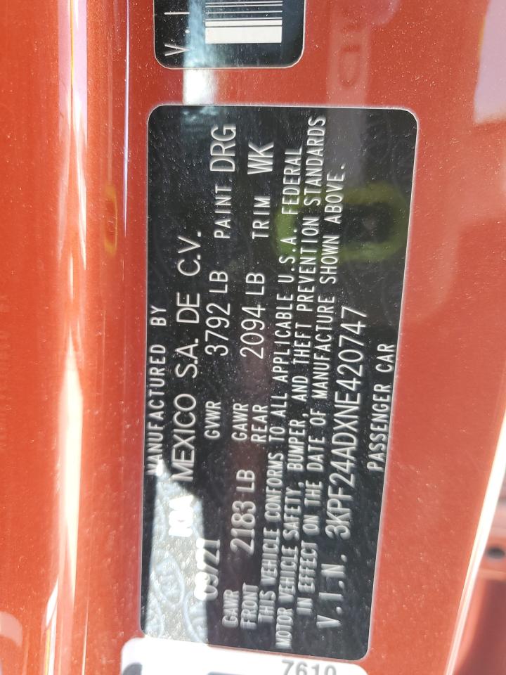 2022 Kia Forte Fe VIN: 3KPF24ADXNE420747 Lot: 64286565
