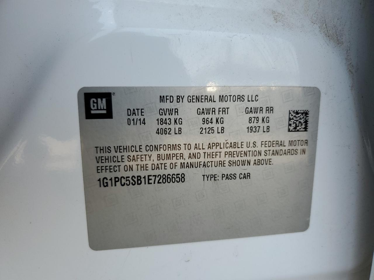 2014 Chevrolet Cruze Lt VIN: 1G1PC5SB1E7286658 Lot: 65513275