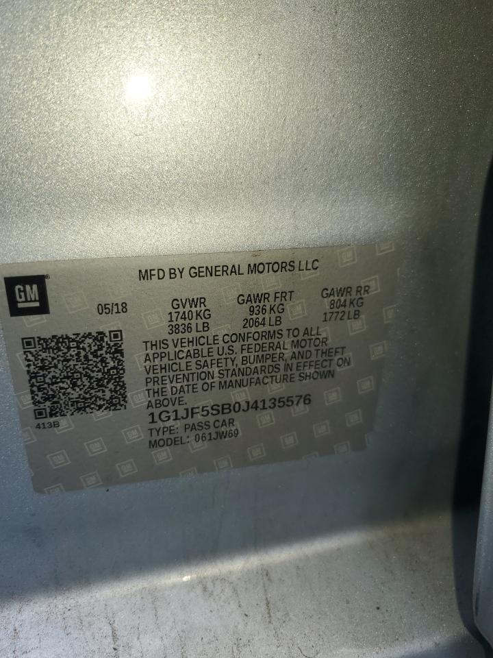 2018 Chevrolet Sonic Premier VIN: 1G1JF5SB0J4135576 Lot: 64285475