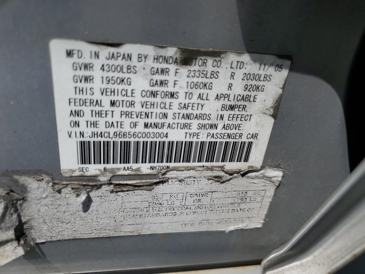 2006 Acura Tsx VIN: JH4CL96856C003004 Lot: 66975905