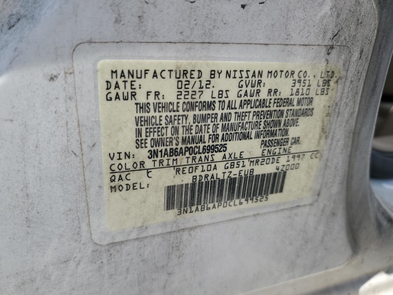 2012 Nissan Sentra 2.0 VIN: 3N1AB6AP0CL699525 Lot: 64854865
