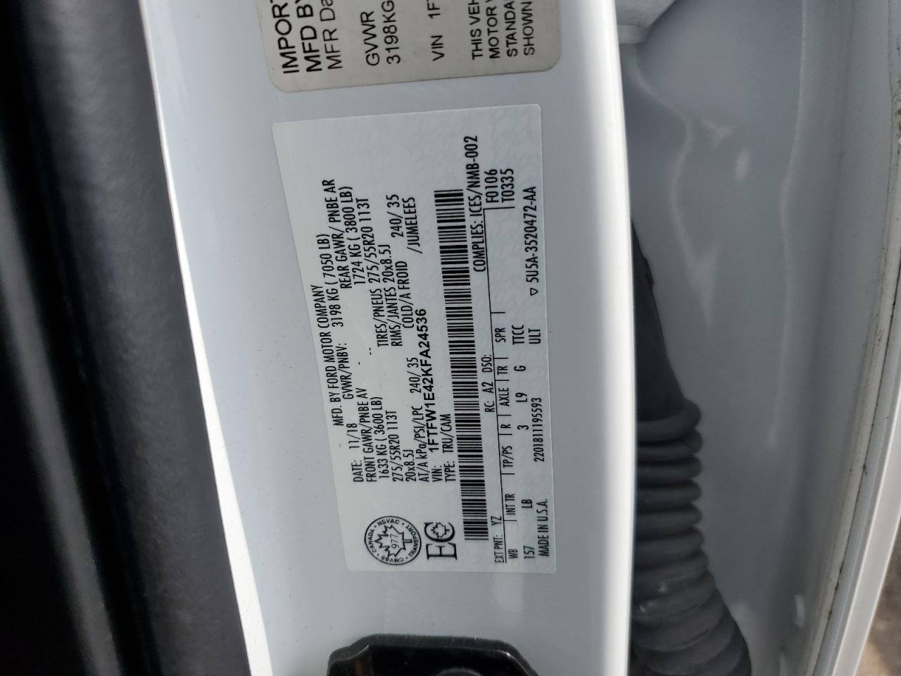 2019 Ford F150 Supercrew VIN: 1FTFW1E42KFA24536 Lot: 65892545