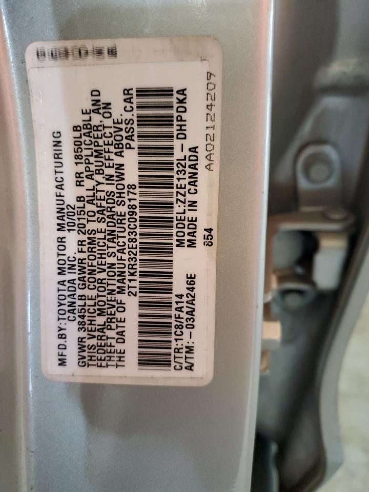 2003 Toyota Corolla Matrix Xr VIN: 2T1KR32E83C098178 Lot: 63870205