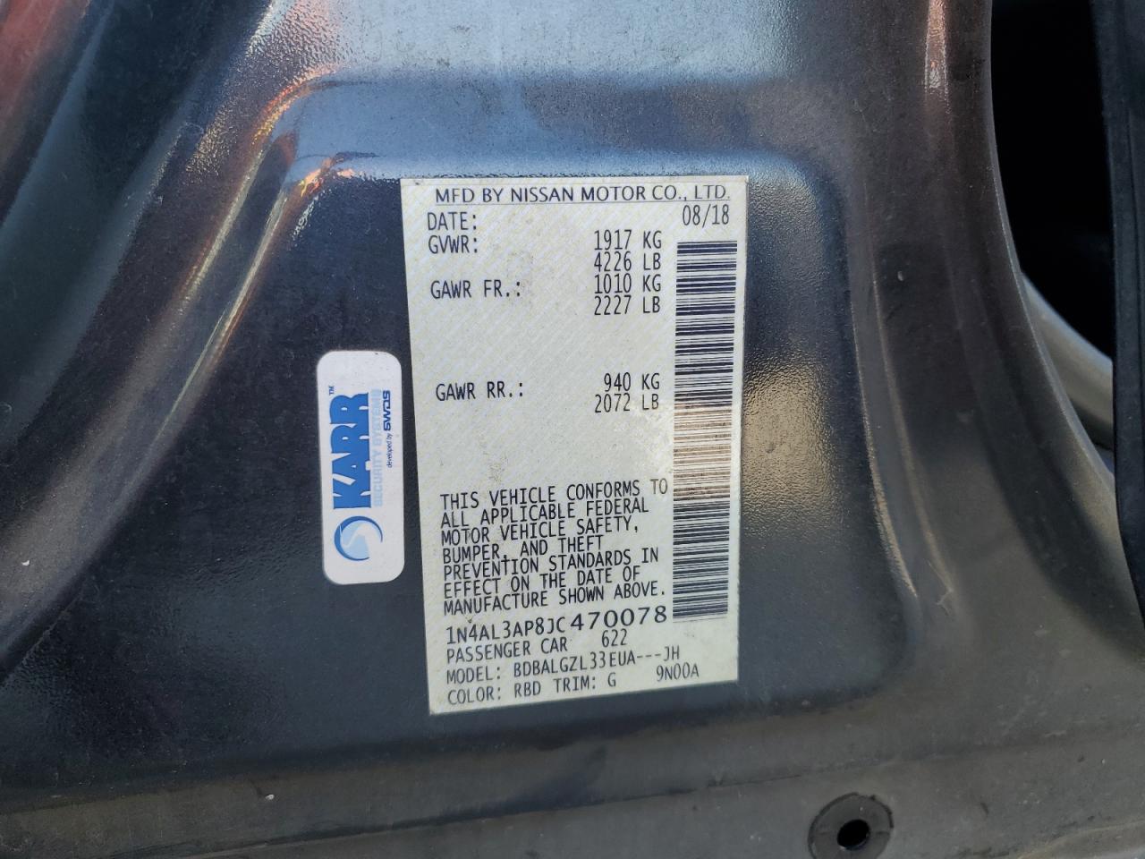 2018 Nissan Altima 2.5 VIN: 1N4AL3AP8JC470078 Lot: 66564695