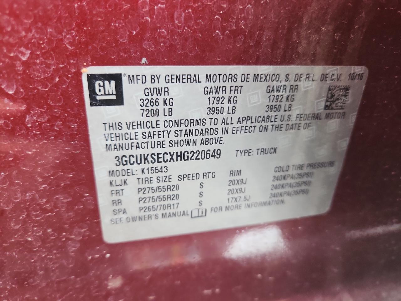 2017 Chevrolet Silverado K1500 Ltz VIN: 3GCUKSECXHG220649 Lot: 64068245