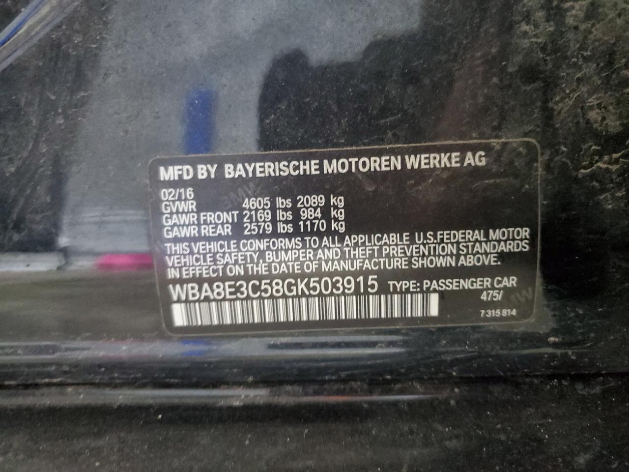 2016 BMW 328 Xi Sulev VIN: WBA8E3C58GK503915 Lot: 62128835