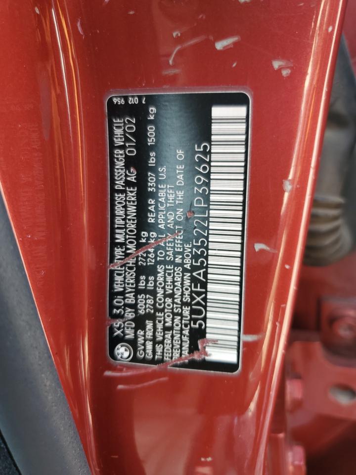 2002 BMW X5 3.0I VIN: 5UXFA53522LP39625 Lot: 64498295