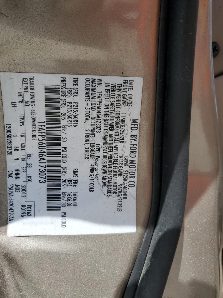 2006 Ford Taurus Sel VIN: 1FAFP56U46A173073 Lot: 64063105