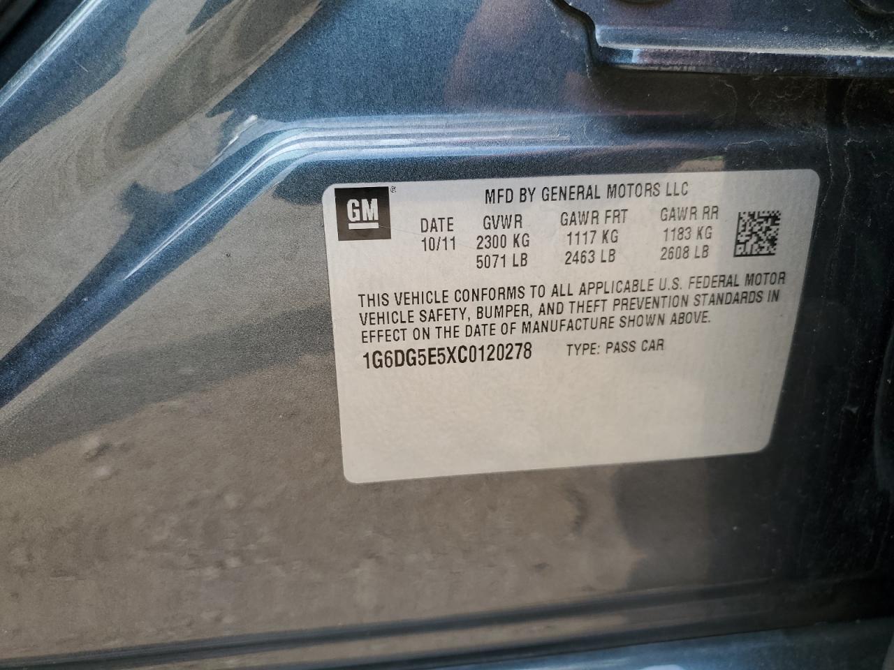 2012 Cadillac Cts Luxury Collection VIN: 1G6DG5E5XC0120278 Lot: 65062055