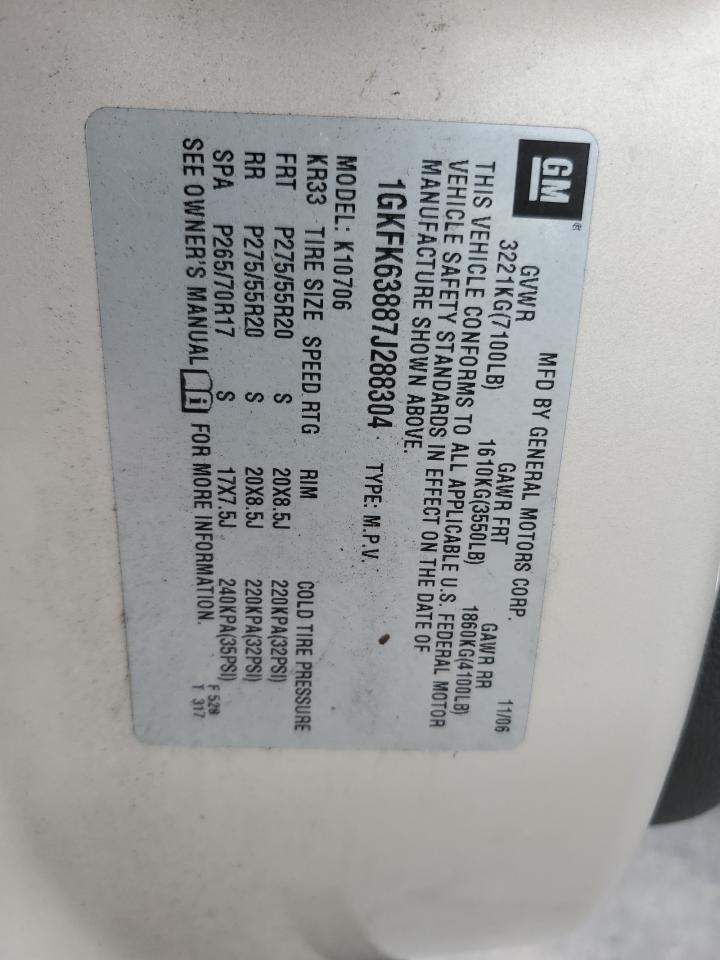 2007 GMC Yukon Denali VIN: 1GKFK63887J288304 Lot: 64272905