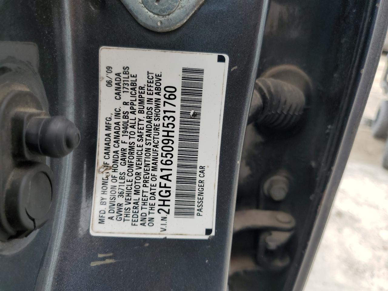 2009 Honda Civic Lx VIN: 2HGFA16509H531760 Lot: 64794505