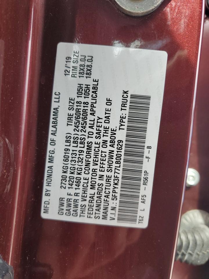 2020 Honda Ridgeline Rtl VIN: 5FPYK3F77LB001629 Lot: 64188665