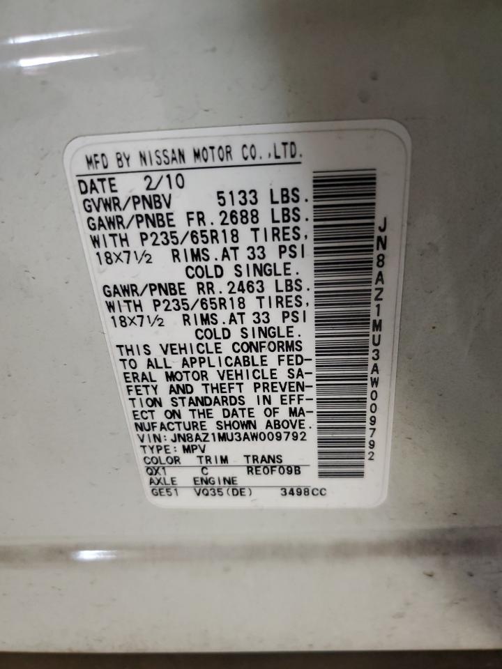 2010 Nissan Murano S VIN: JN8AZ1MU3AW009792 Lot: 63213745