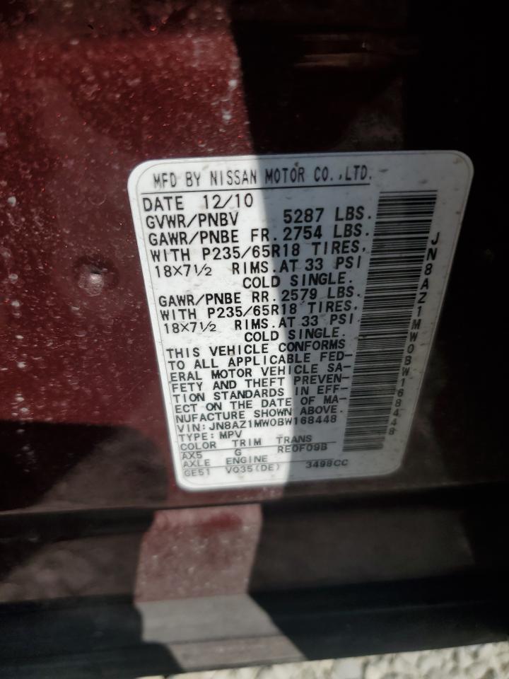 2011 Nissan Murano S VIN: JN8AZ1MW0BW168448 Lot: 64511525