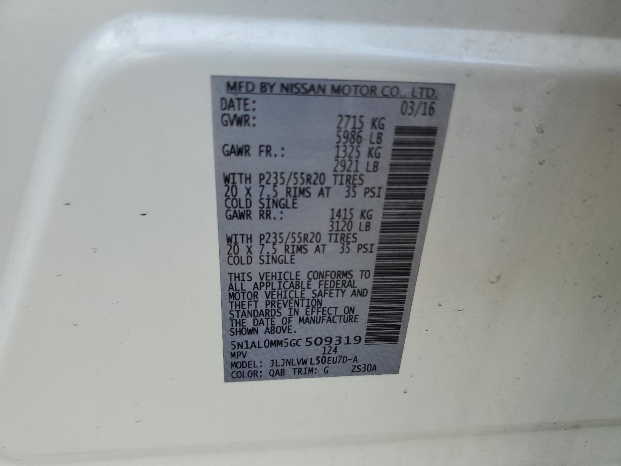 2016 Infiniti Qx60 VIN: 5N1AL0MM5GC509319 Lot: 64652745