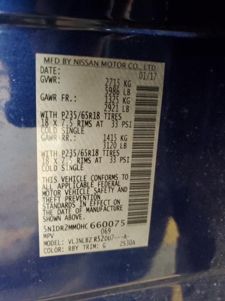 2017 Nissan Pathfinder S VIN: 5N1DR2MM0HC660075 Lot: 66687315