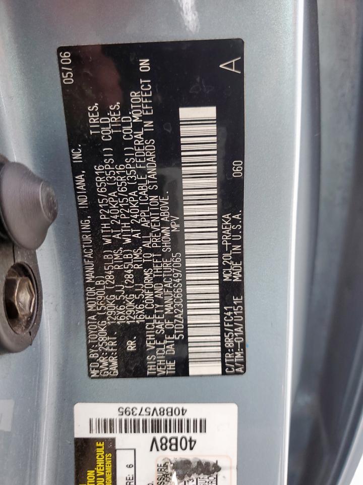 2006 Toyota Sienna Ce VIN: 5TDZA23C66S497065 Lot: 65173335