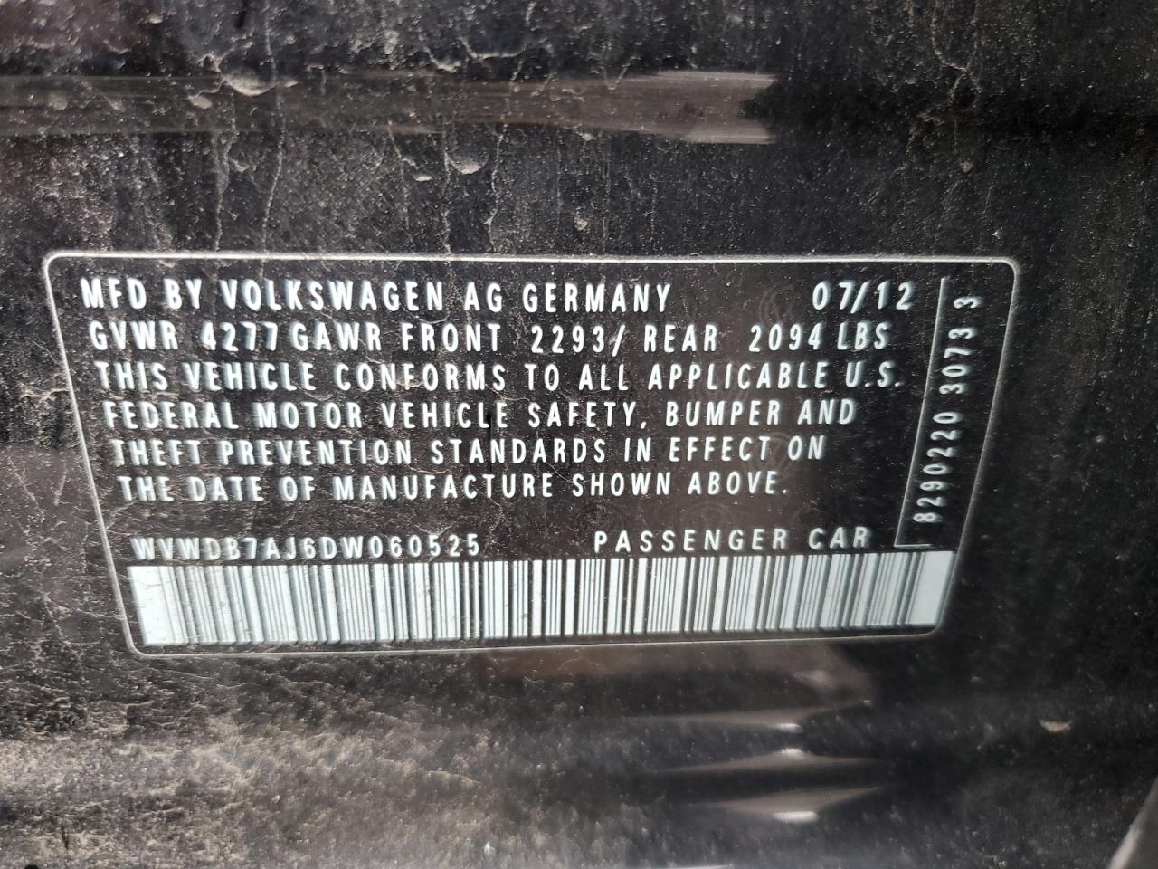 2013 Volkswagen Golf VIN: WVWDB7AJ6DW060525 Lot: 65447445