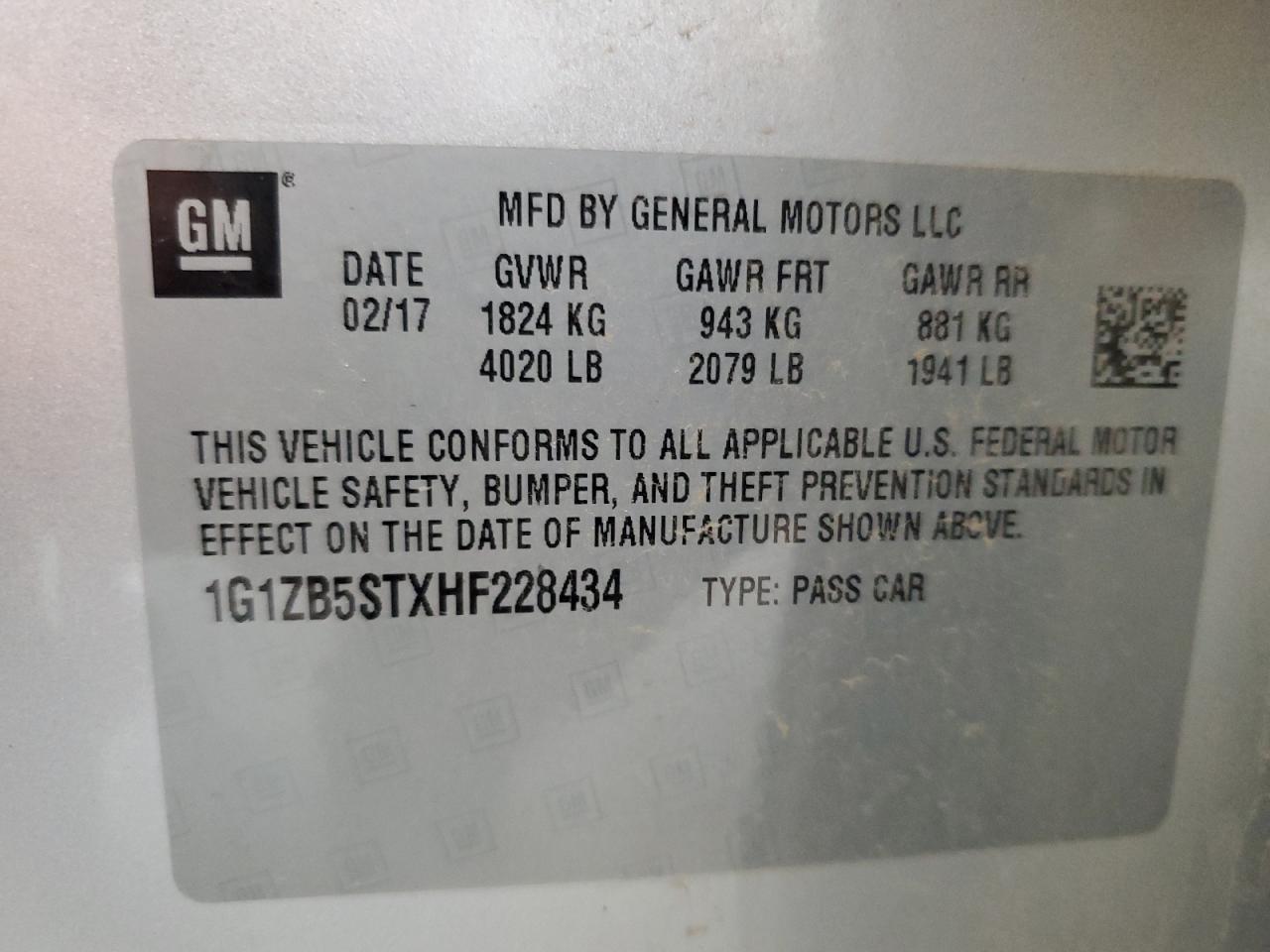 2017 Chevrolet Malibu Ls VIN: 1G1ZB5STXHF228434 Lot: 64757005