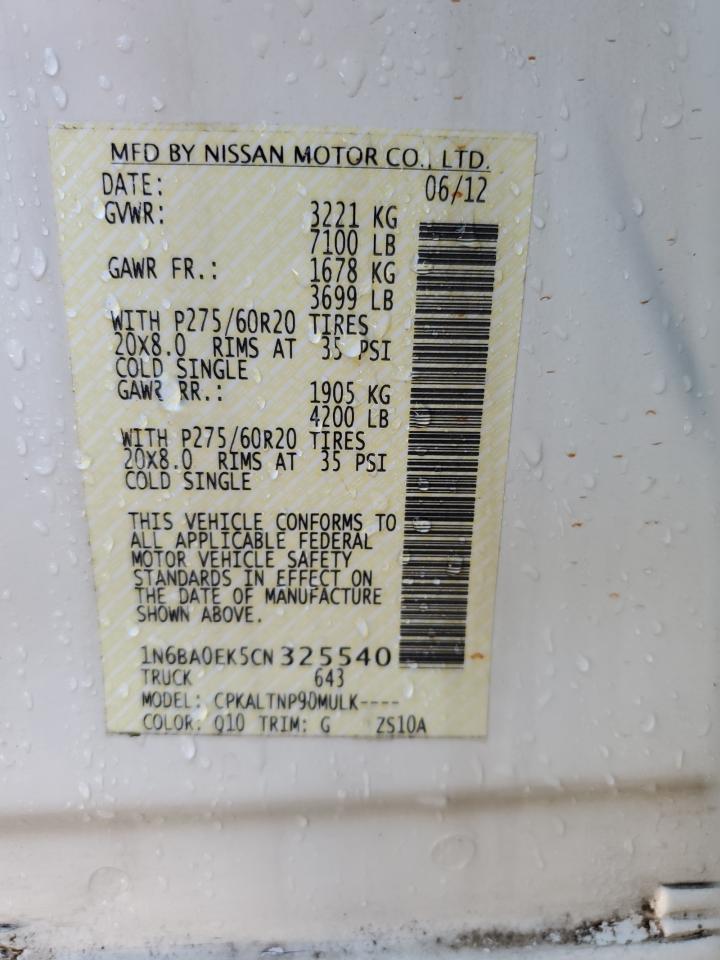 2012 Nissan Titan S VIN: 1N6BA0EK5CN325540 Lot: 62825895