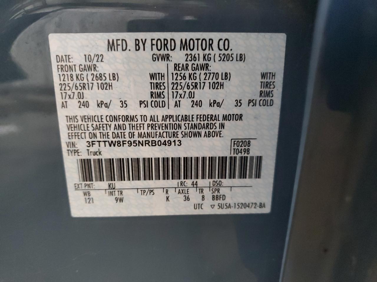 3fttw8f95nrb04913 3FTTW8F95NRB04913 2022 Ford Maverick Xl
