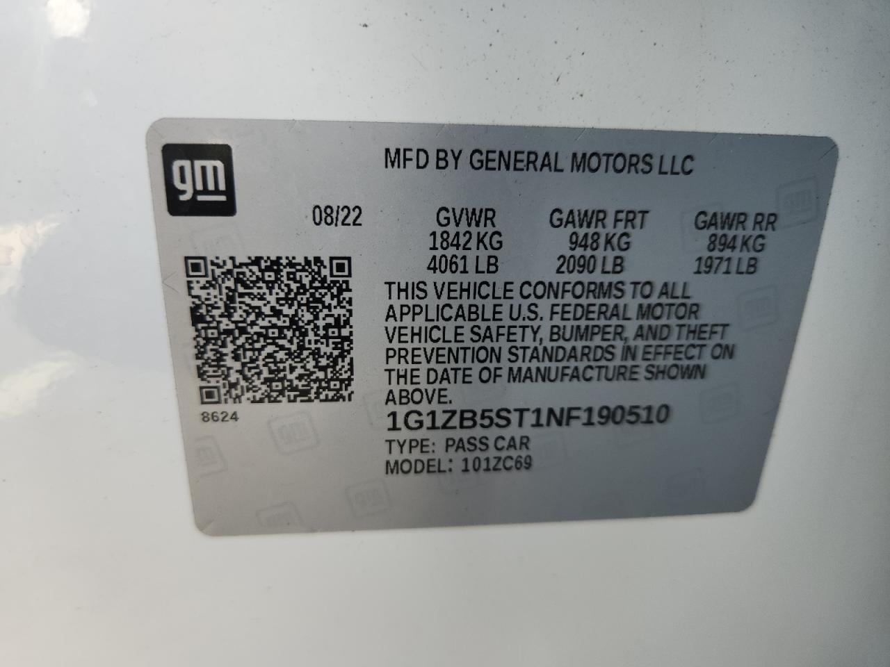 2022 Chevrolet Malibu Ls VIN: 1G1ZB5ST1NF190510 Lot: 65174405