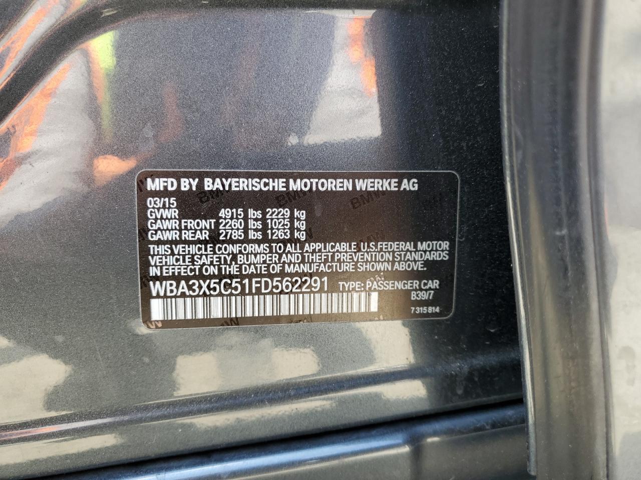 2015 BMW 328 Xigt VIN: WBA3X5C51FD562291 Lot: 65278375