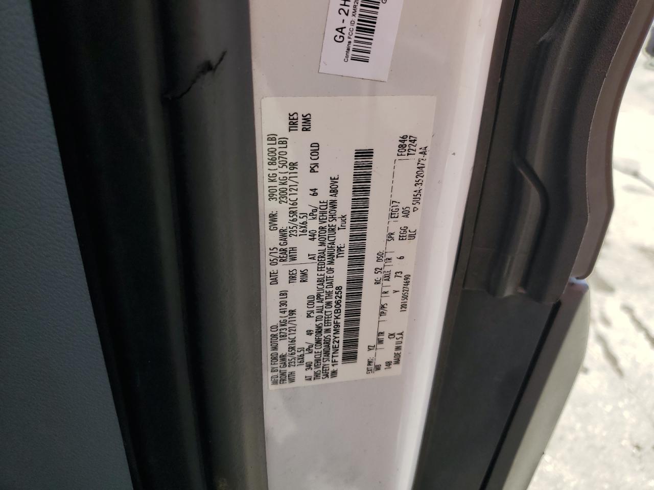 2015 Ford Transit T-150 VIN: 1FTNE2YM9FKB06258 Lot: 66492205