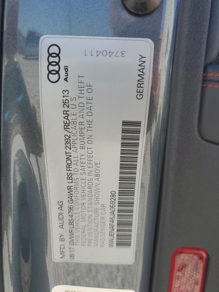 2018 Audi A4 Premium Plus VIN: WAUENAF46JA059280 Lot: 65294235