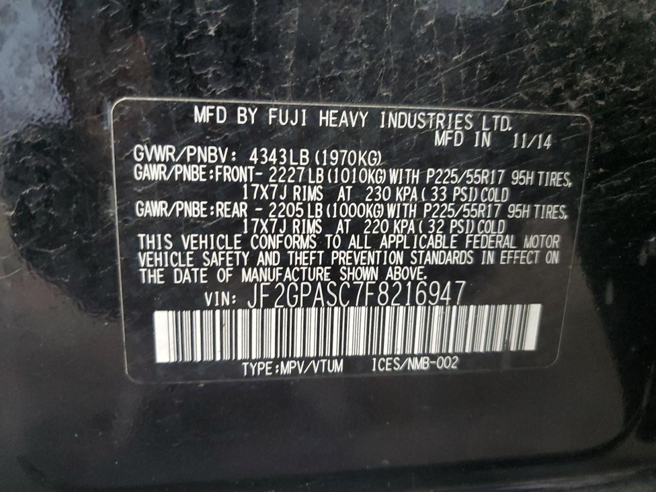 2015 Subaru Xv Crosstrek Sport Limited VIN: JF2GPASC7F8216947 Lot: 60332775
