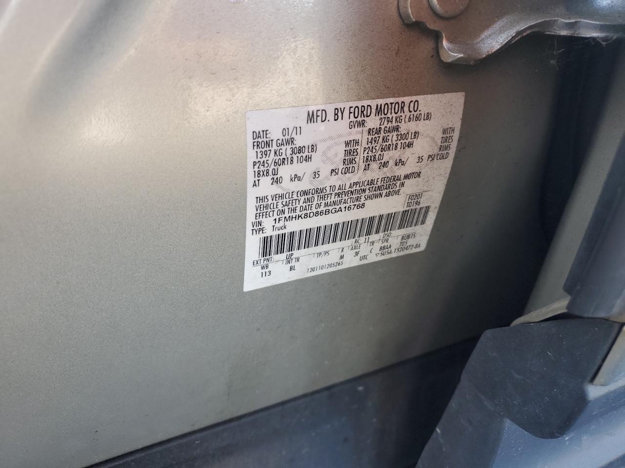 2011 Ford Explorer Xlt VIN: 1FMHK8D86BGA16768 Lot: 65443245
