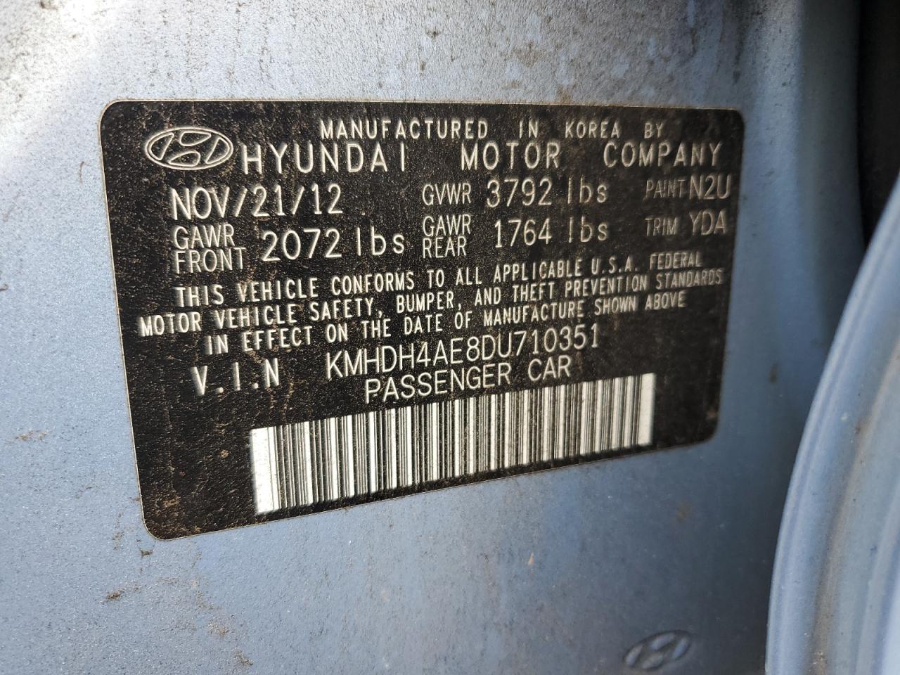 2013 Hyundai Elantra Gls VIN: KMHDH4AE8DU710351 Lot: 64643565