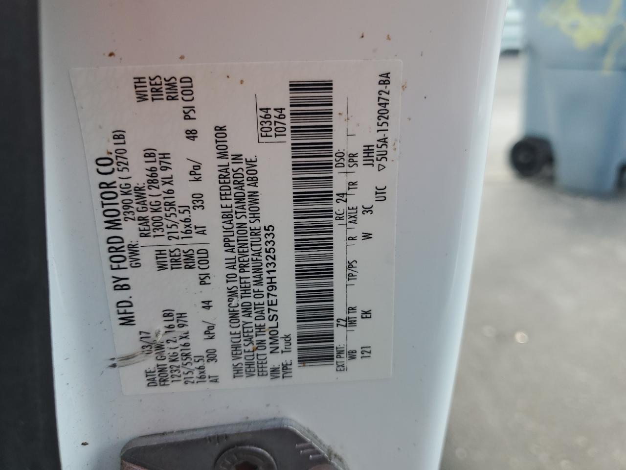 2017 Ford Transit Connect Xl VIN: NM0LS7E79H1325335 Lot: 65166655