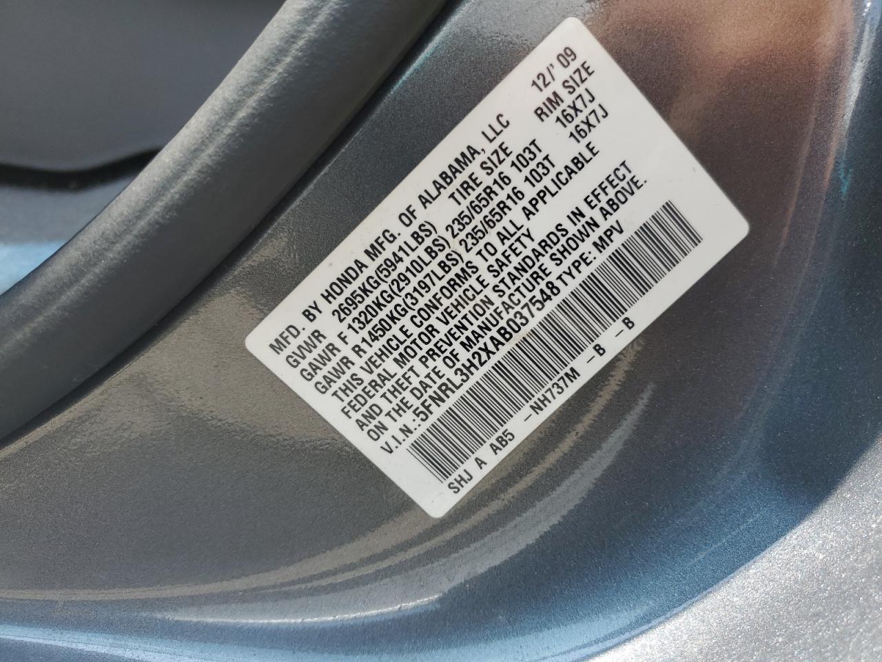 2010 Honda Odyssey Lx VIN: 5FNRL3H2XAB037548 Lot: 64887205