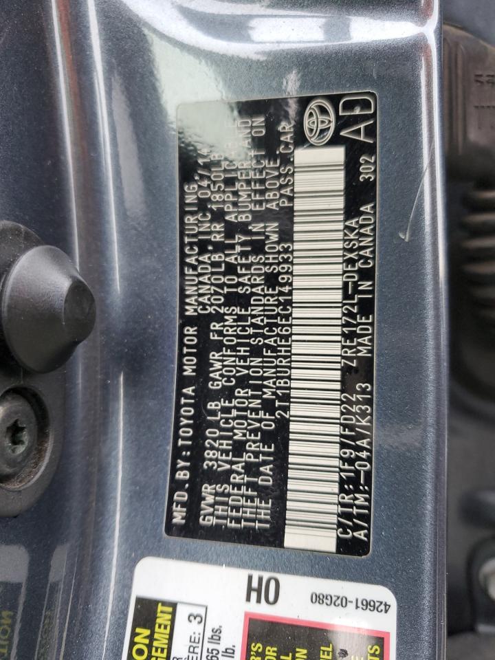 2014 Toyota Corolla L VIN: 2T1BURHE6EC149933 Lot: 65557095