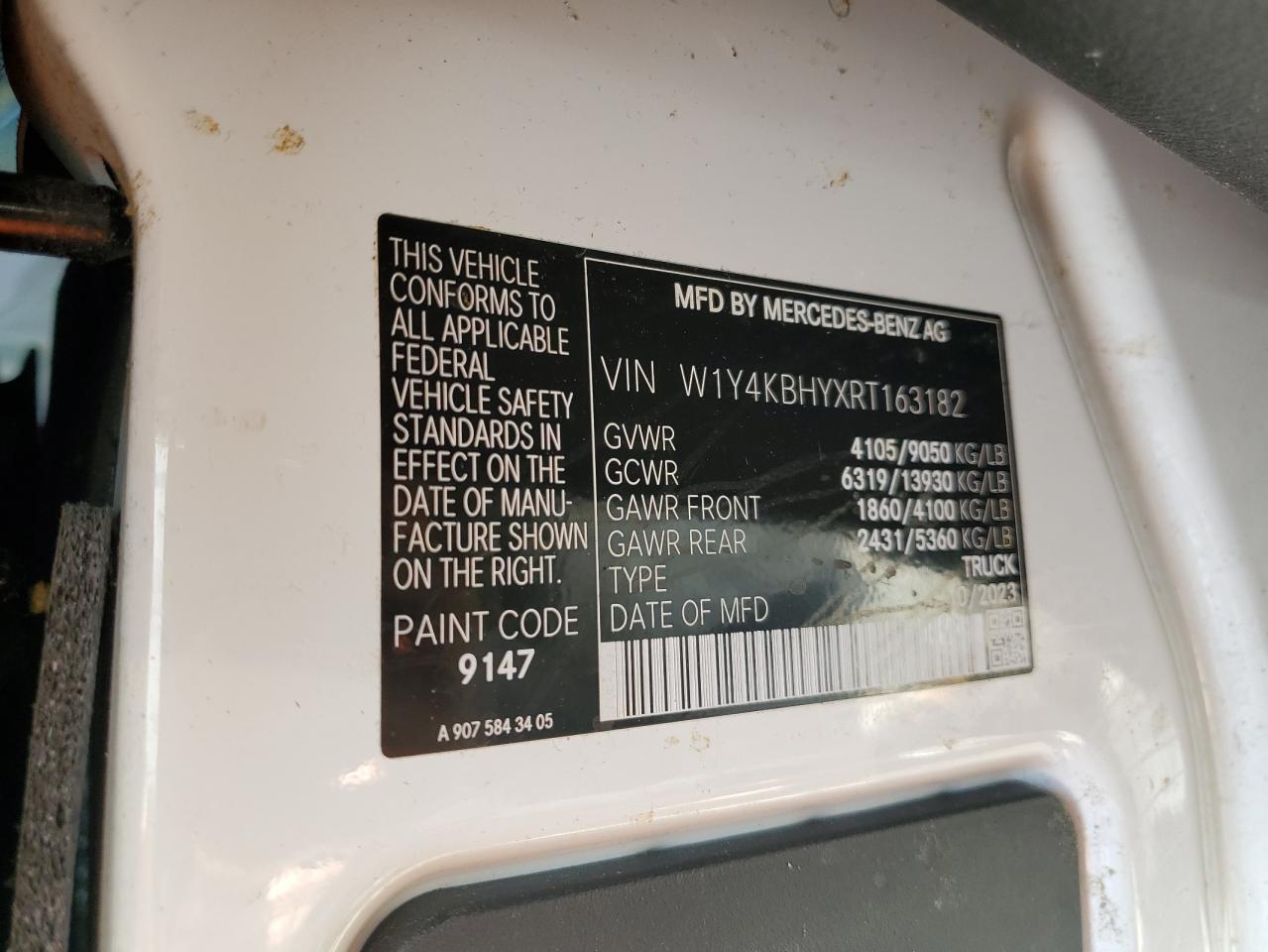 2024 Mercedes-Benz Sprinter 2500 VIN: W1Y4KBHYXRT163182 Lot: 66483265