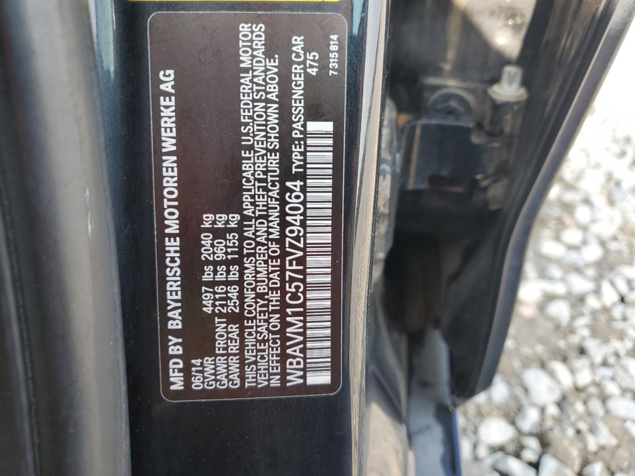 2015 BMW X1 Sdrive28I VIN: WBAVM1C57FVZ94064 Lot: 62999555
