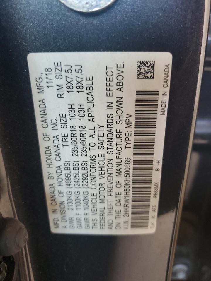 2019 Honda Cr-V Exl VIN: 2HKRW1H80KH500669 Lot: 64802155