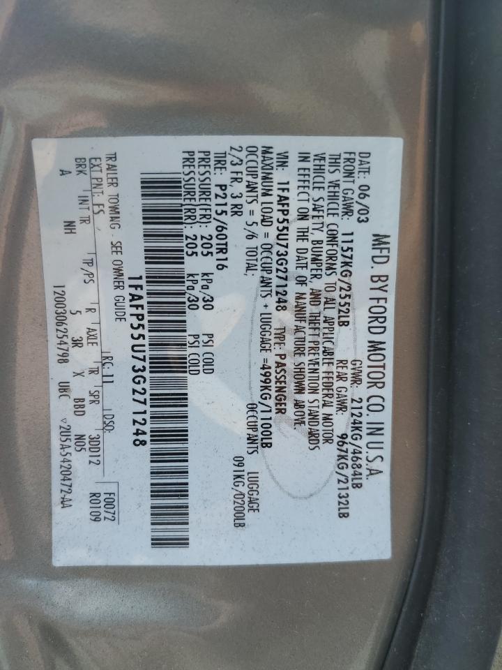 2003 Ford Taurus Ses VIN: 1FAFP55U73G271248 Lot: 63309835