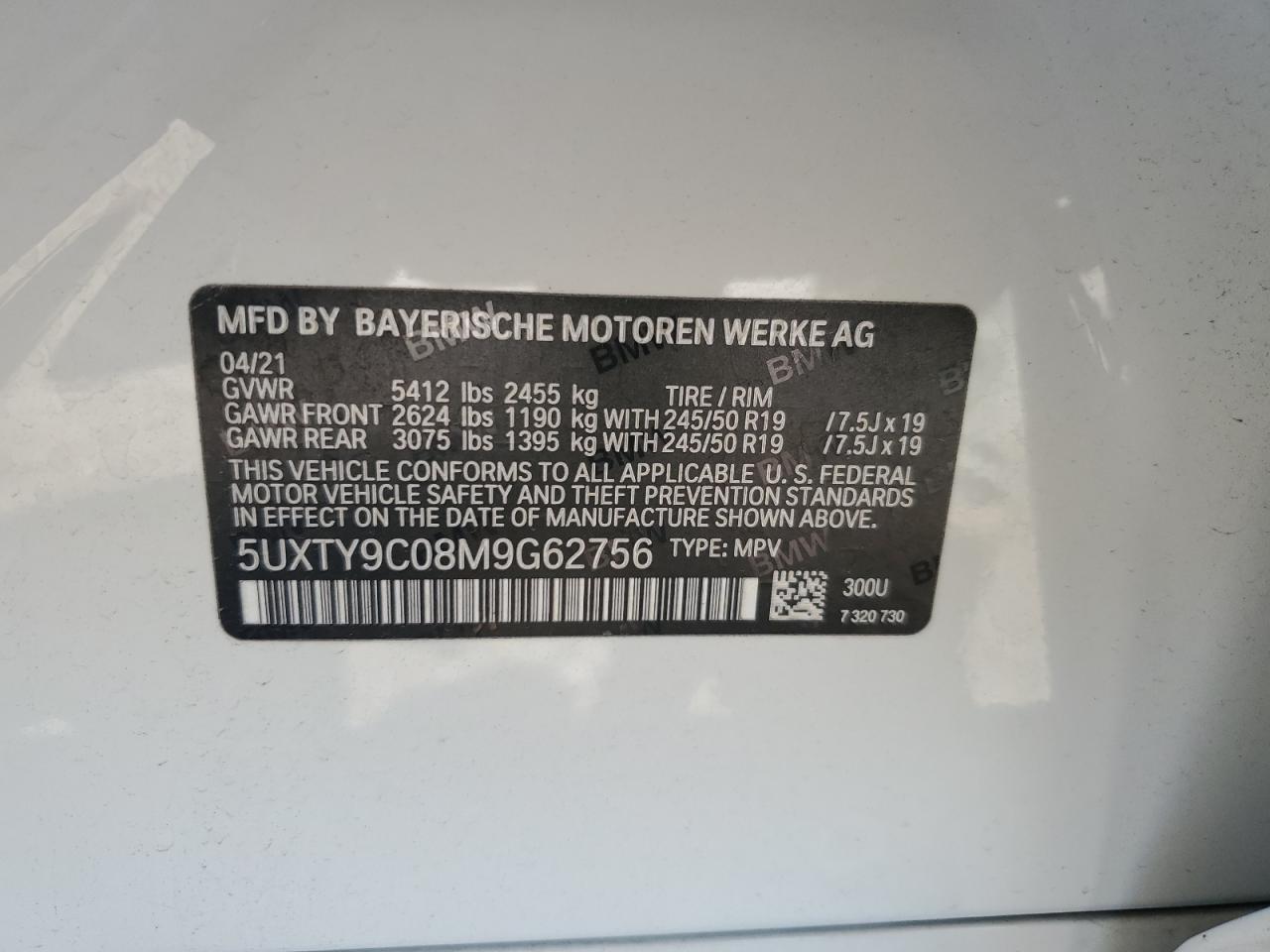2021 BMW X3 xDrivem40I VIN: 5UXTY9C08M9G62756 Lot: 61933225